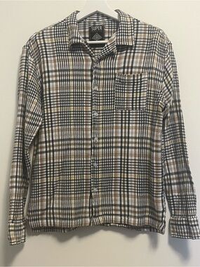 Super Massive Black Tan Plaid‎ Button-Down Shirt Men's Casual Long Sleeve Shirt